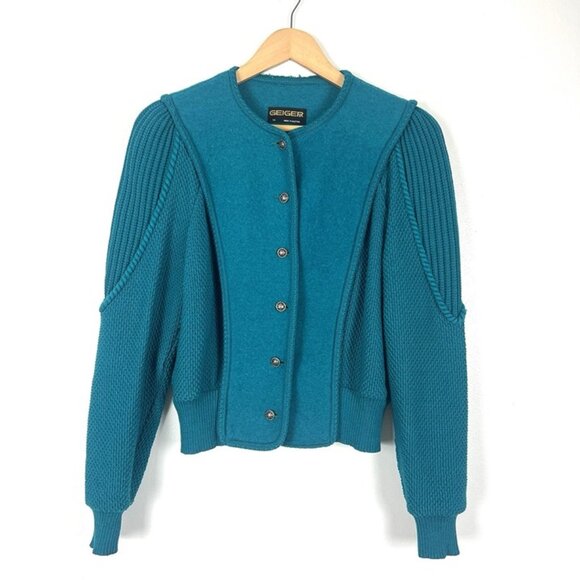 Geiger Women's Austria Pure Wool Cardigan Sweater sz 42 US 10/12 Victorian Glam - Picture 1 of 9